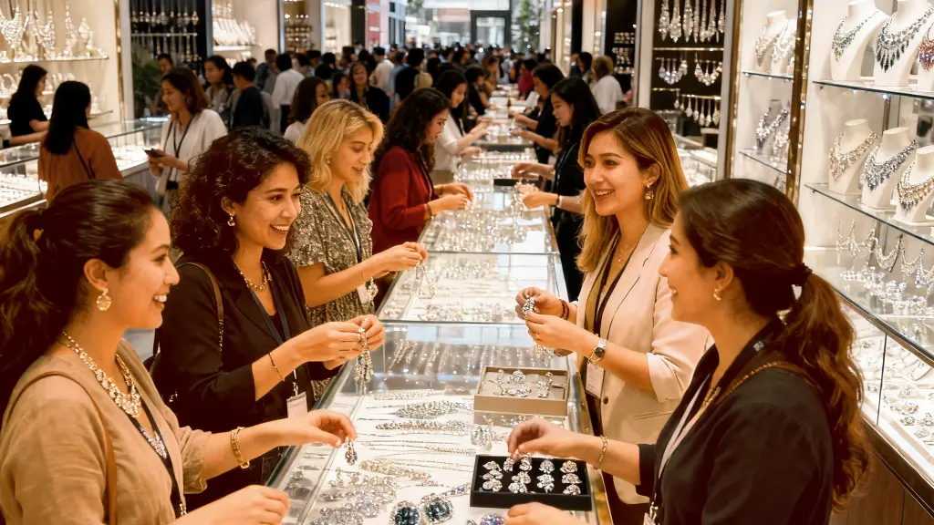 empresaria comprando semijoias no atacado em limeira, uberlandia, guapor, the office e frei caneca no evento da nubra