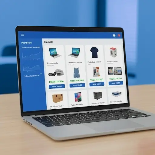 Portal de revendedor dropshipping em ERP para pequenas empresas com catálogo e pedidos