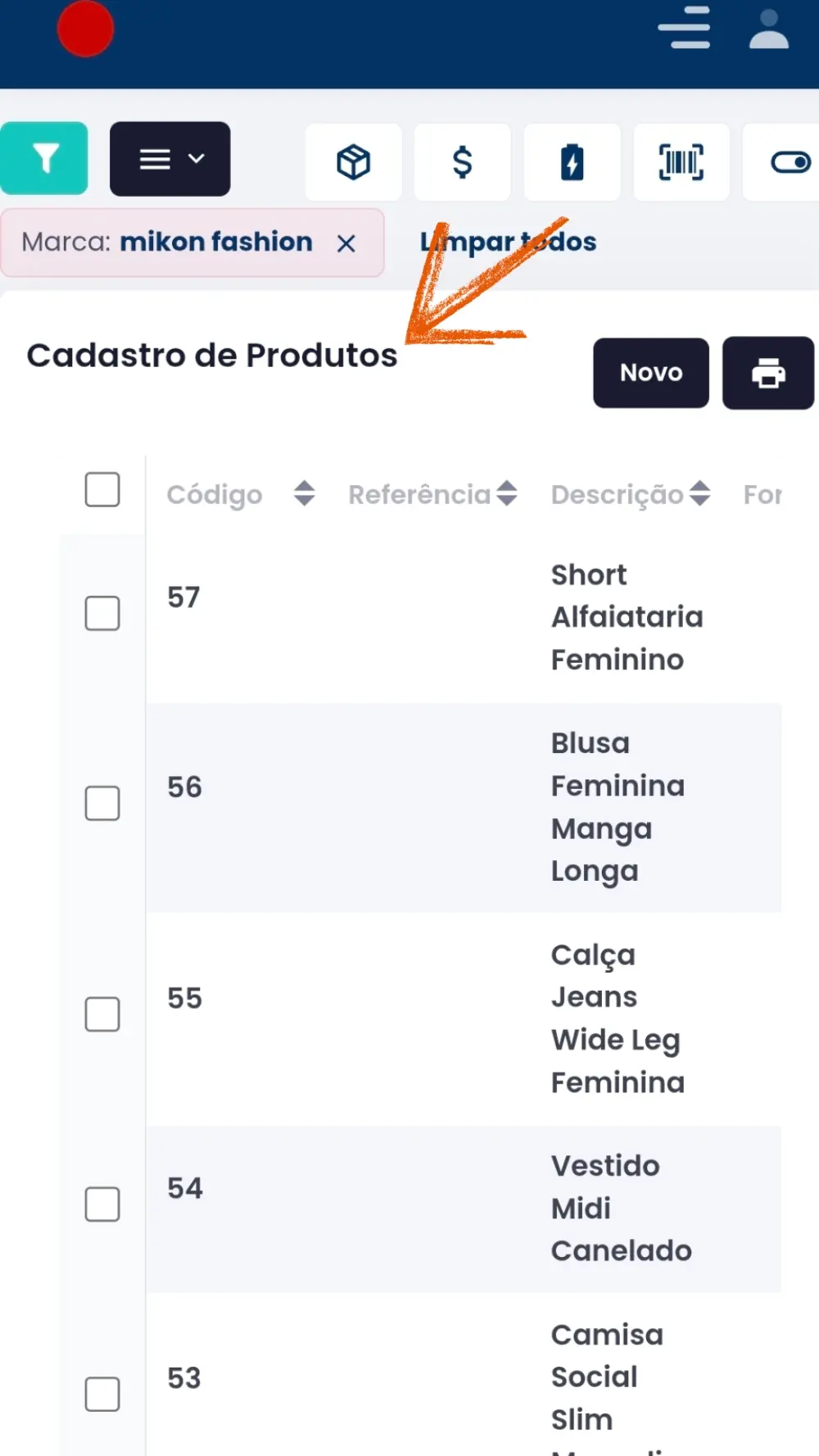 Cadastro de produto no MIKON ERP com varia��es de cor, tamanho e modelo para loja de roupas