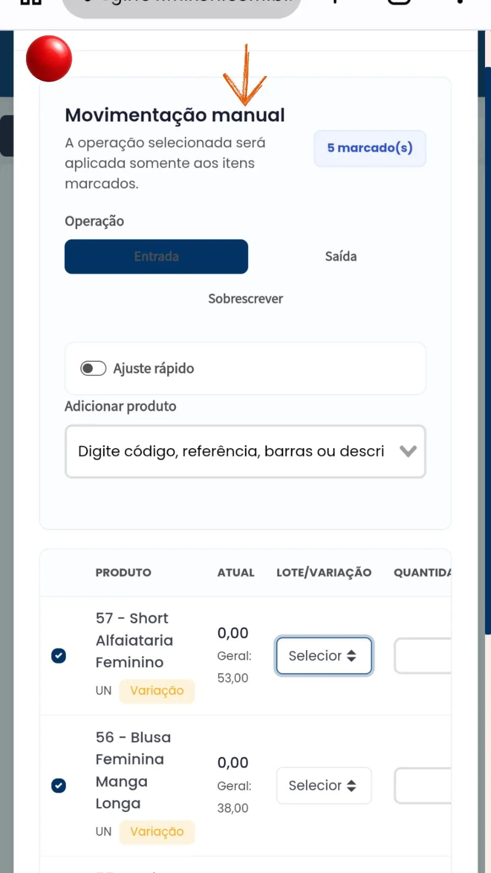 Painel de estoque por grade no MIKON ERP com cores e tamanhos organizados