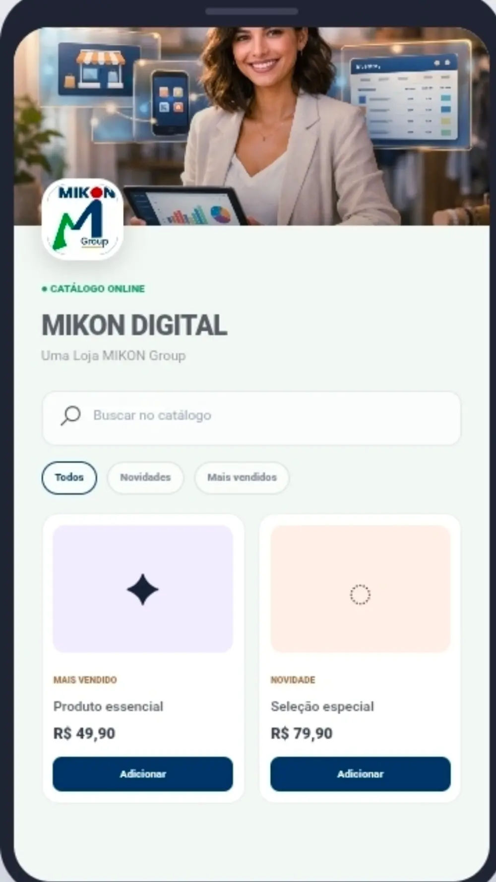 Cat�logo digital do MIKON ERP com produtos publicados para venda por link