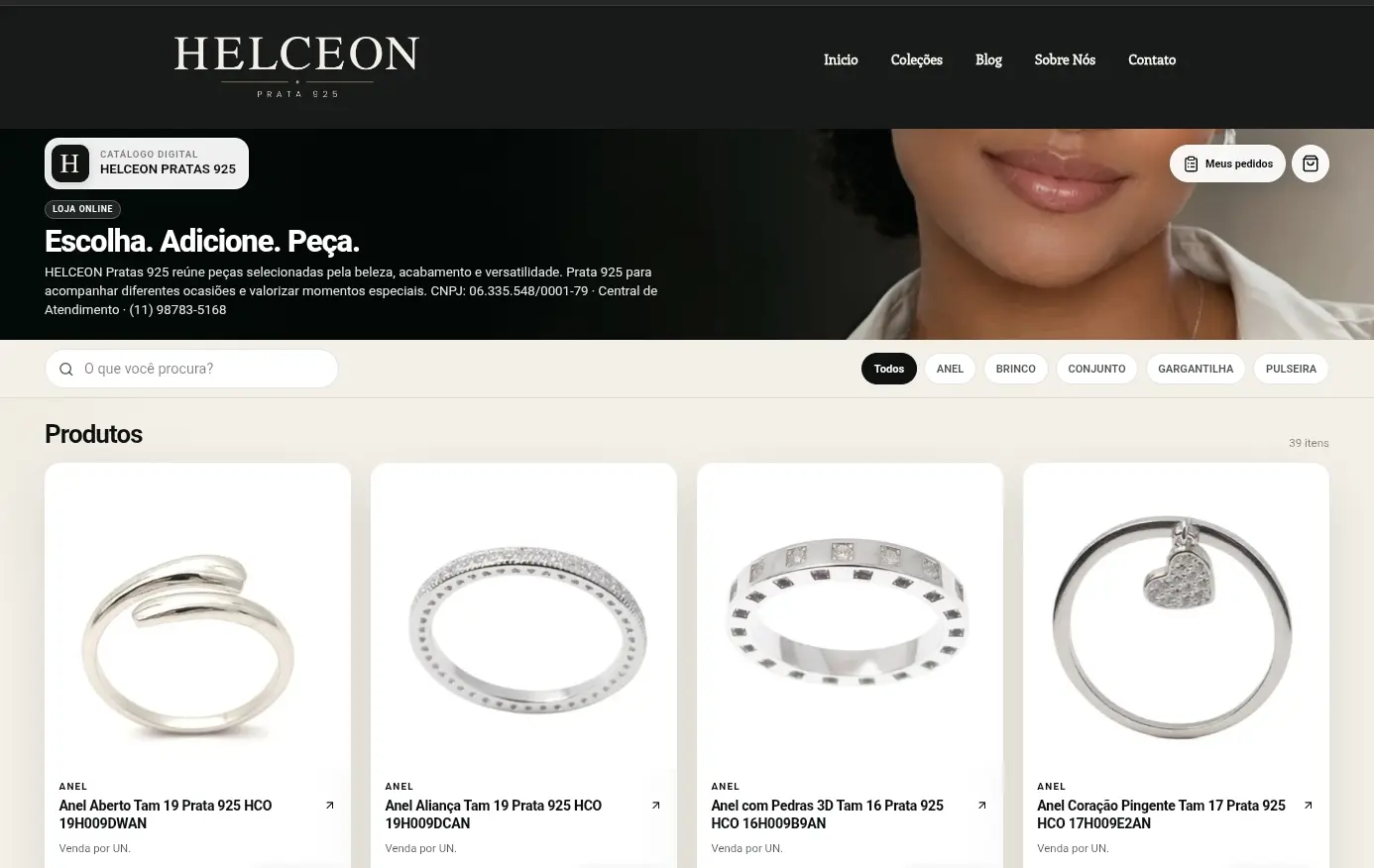Catálogo digital da HELCEON Pratas 925 integrado ao MIKON ERP