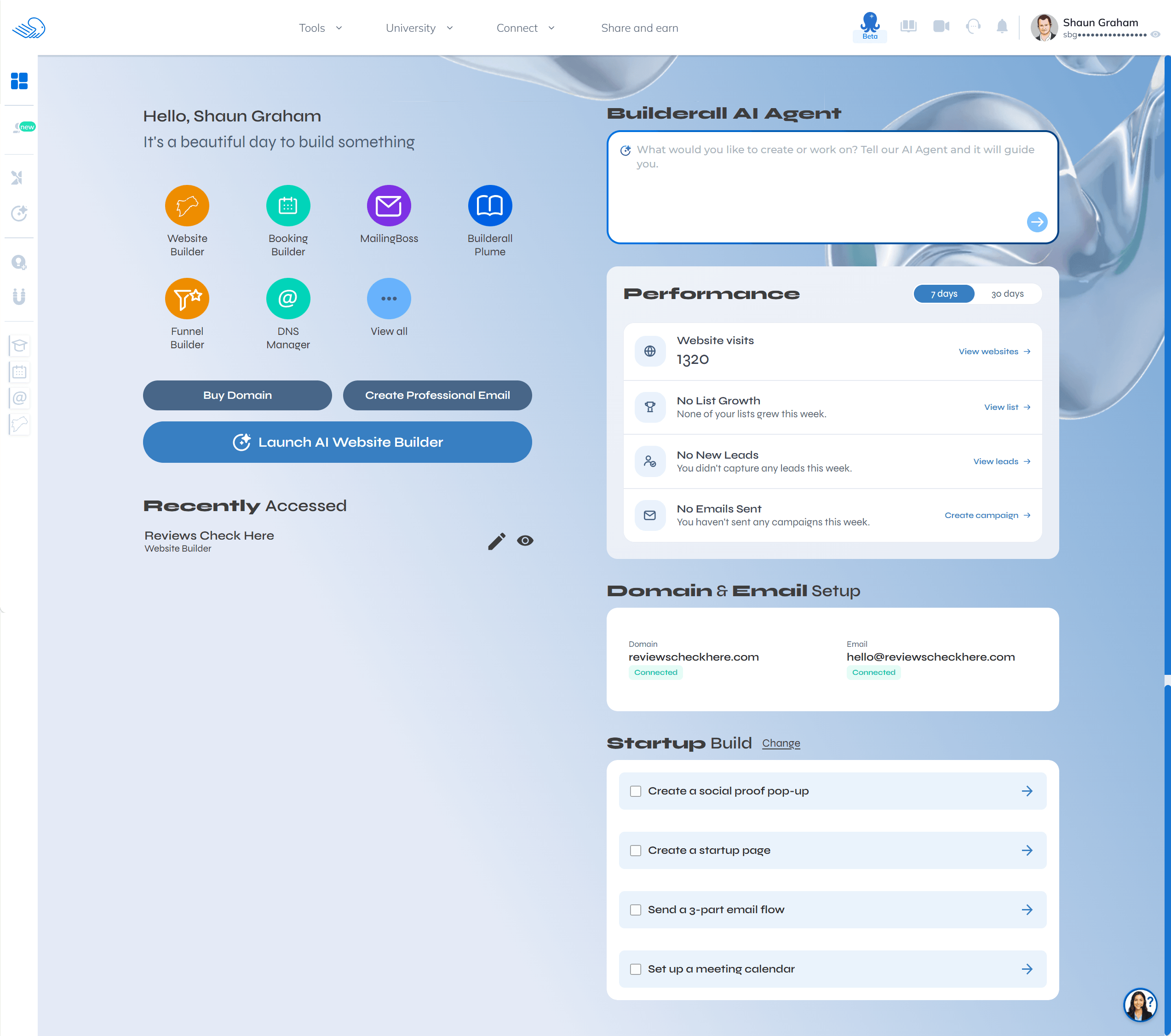 Builderall website and marketing platform dashboard
