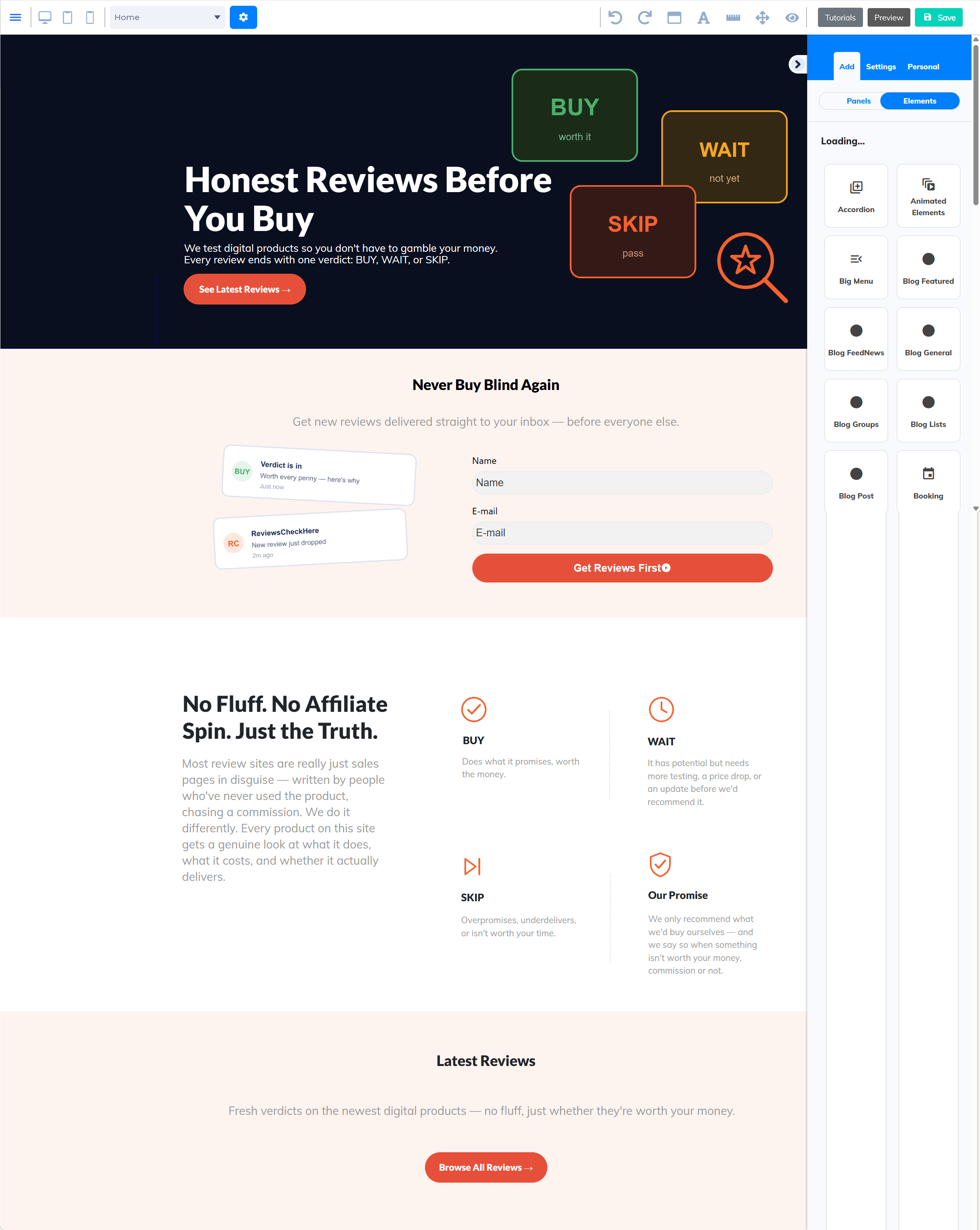 Builderall website editor in use