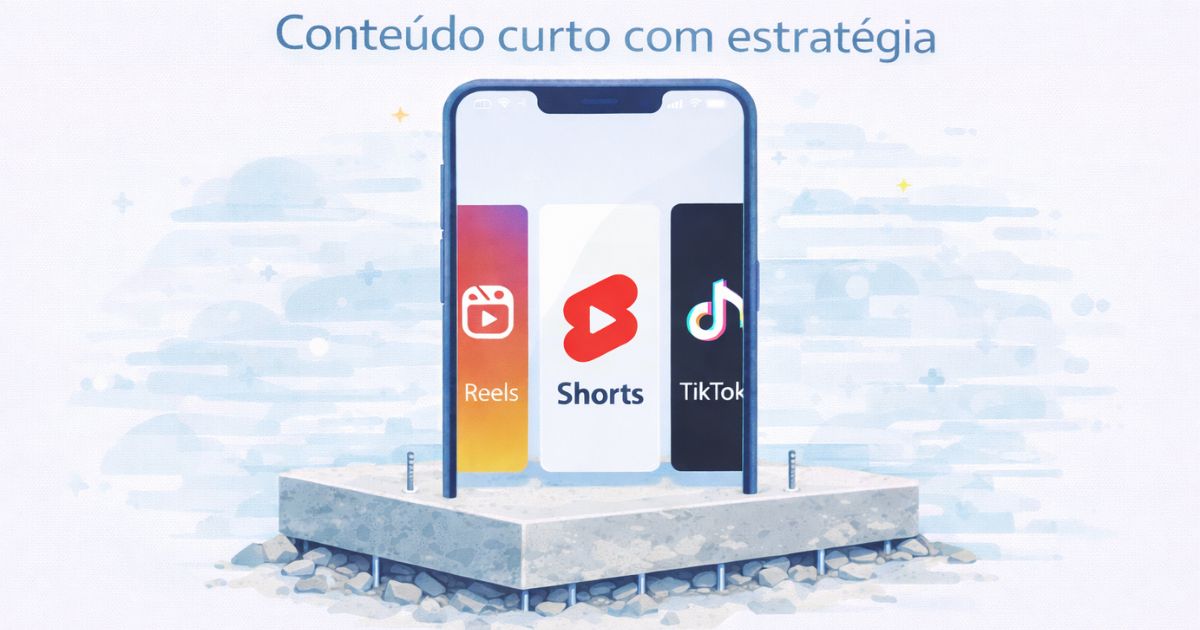 Smartphone exibindo Reels, Shorts e TikTok representando o uso estratégico de conteúdo curto para crescimento nas redes sociais