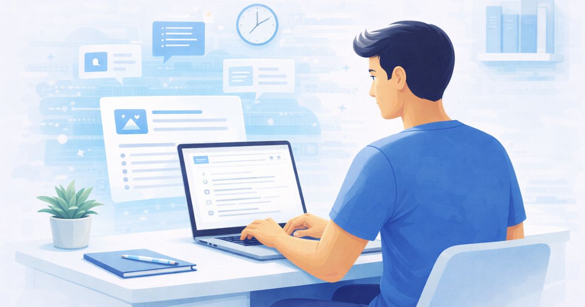 Pessoa criando conteúdo digital de forma simples, focada e consistente para construir autoridade online