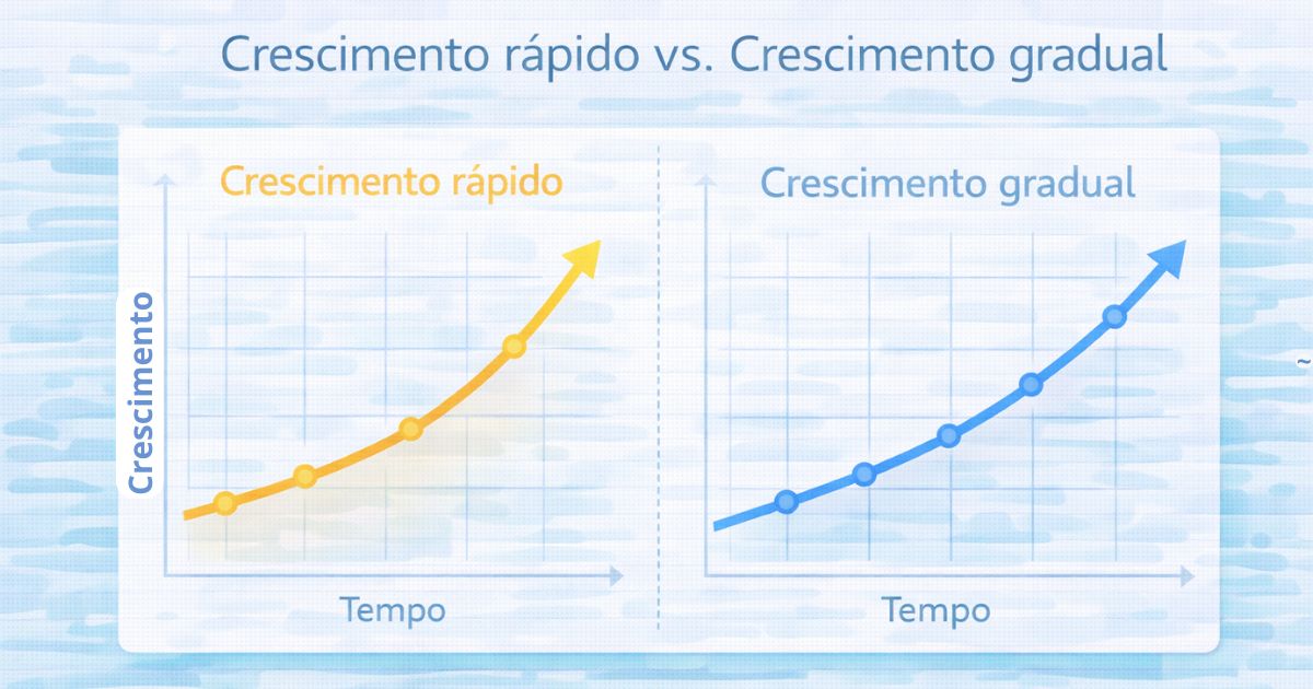 Ilustração conceitual mostrando contraste entre crescimento rápido e crescimento gradual