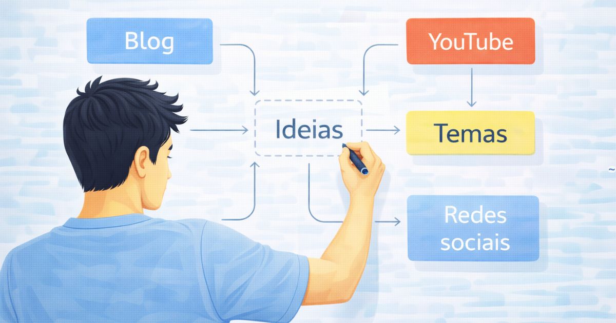 Criador organizando conte�dos em blocos conectados com clareza e planejamento estrat�gico no marketing digital