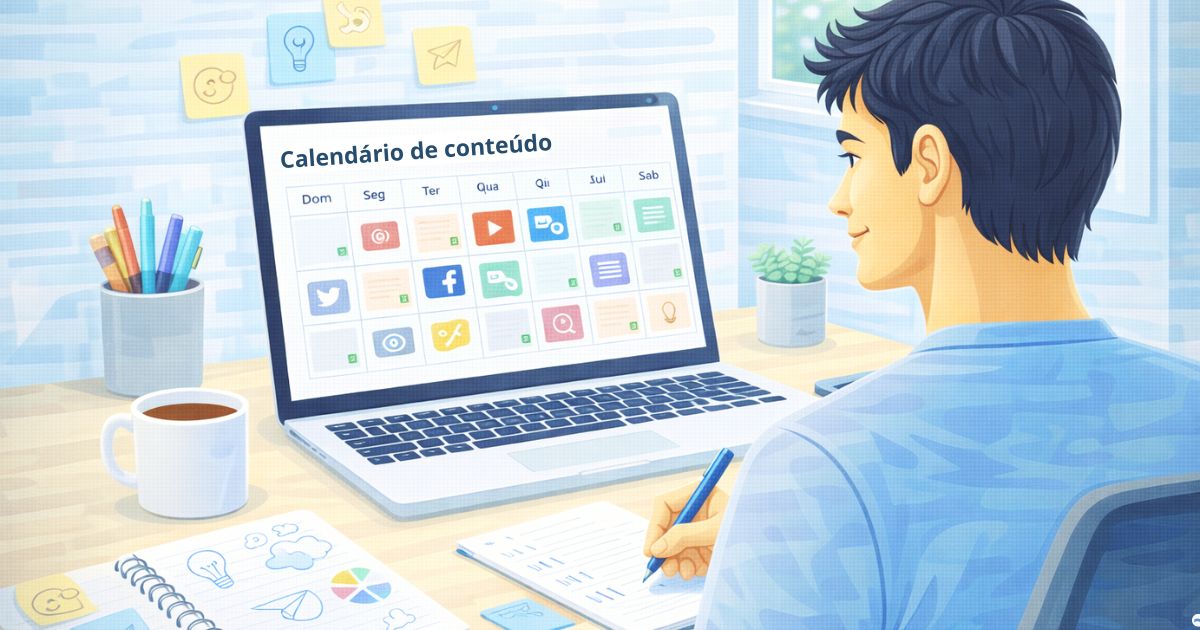Criador analisando calend�rio de conte�do em notebook representando equil�brio entre qualidade e consist�ncia na produ��o digital