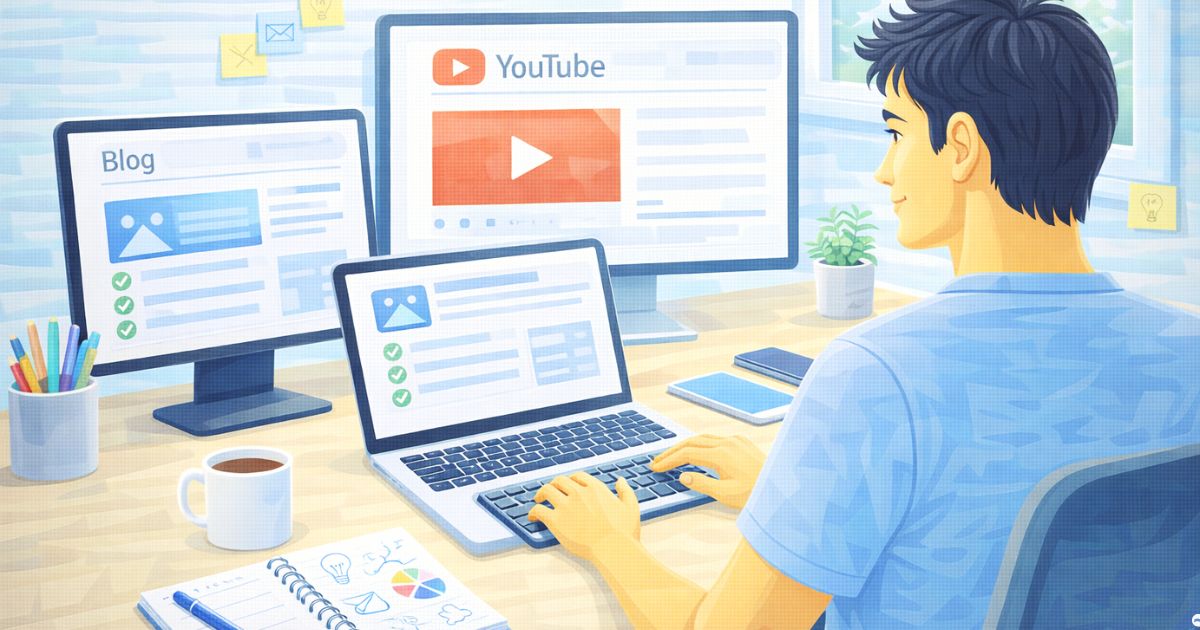 Criador trabalhando com tranquilidade em m�ltiplas telas, sensa��o de clareza e progresso sustent�vel