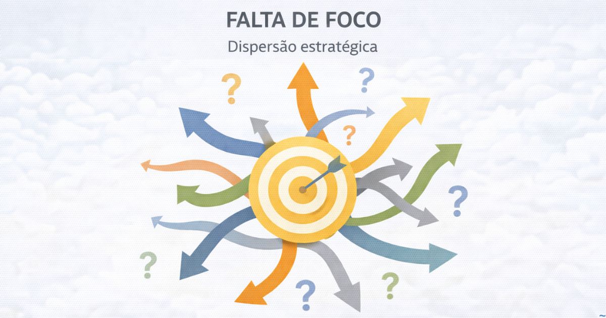 Ilustra��o com setas indo para v�rias dire��es diferentes, representando falta de foco estrat�gico
