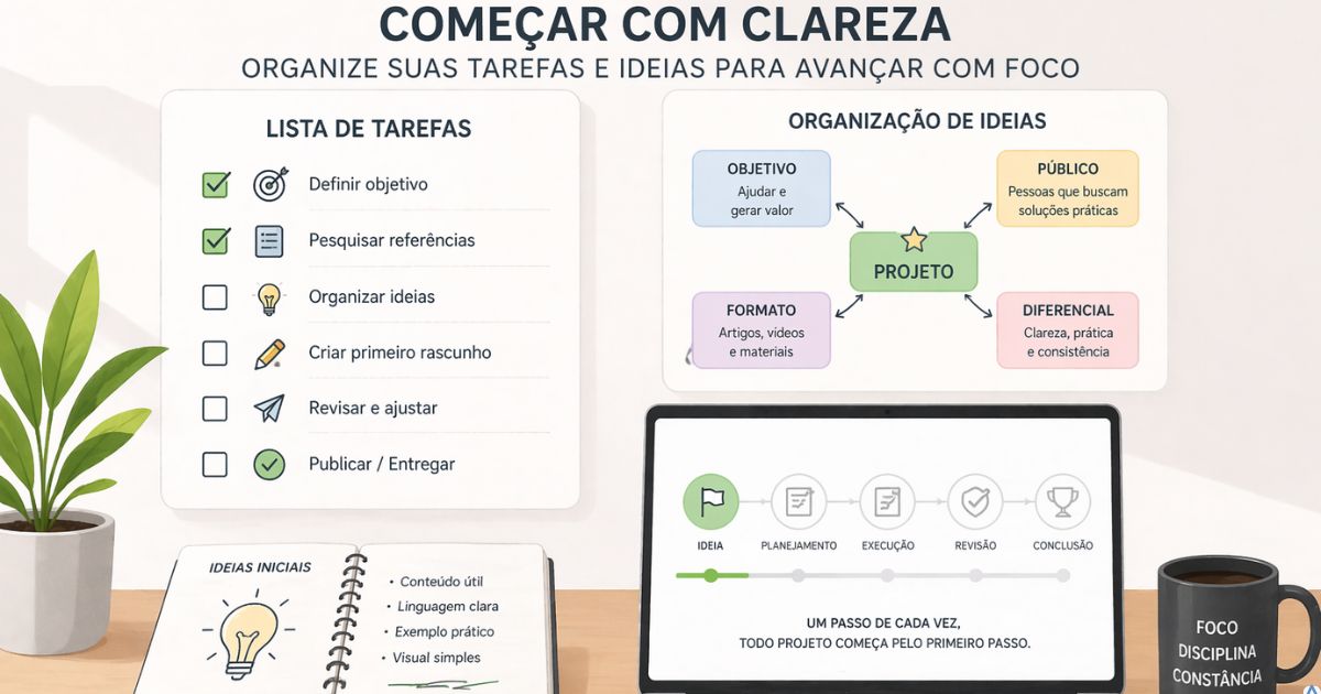 Ilustra��o com lista de tarefas simples e organiza��o inicial de ideias, estilo limpo