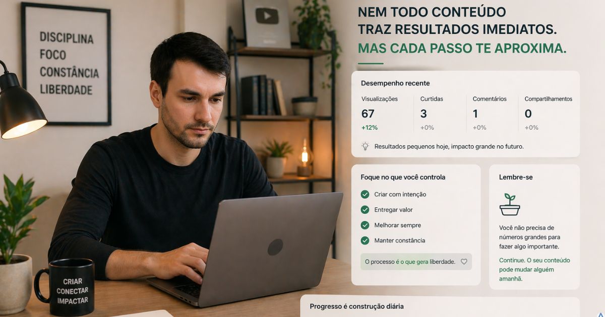 Criador trabalhando com calma e clareza apesar de poucos resultados, sensa��o de continuidade