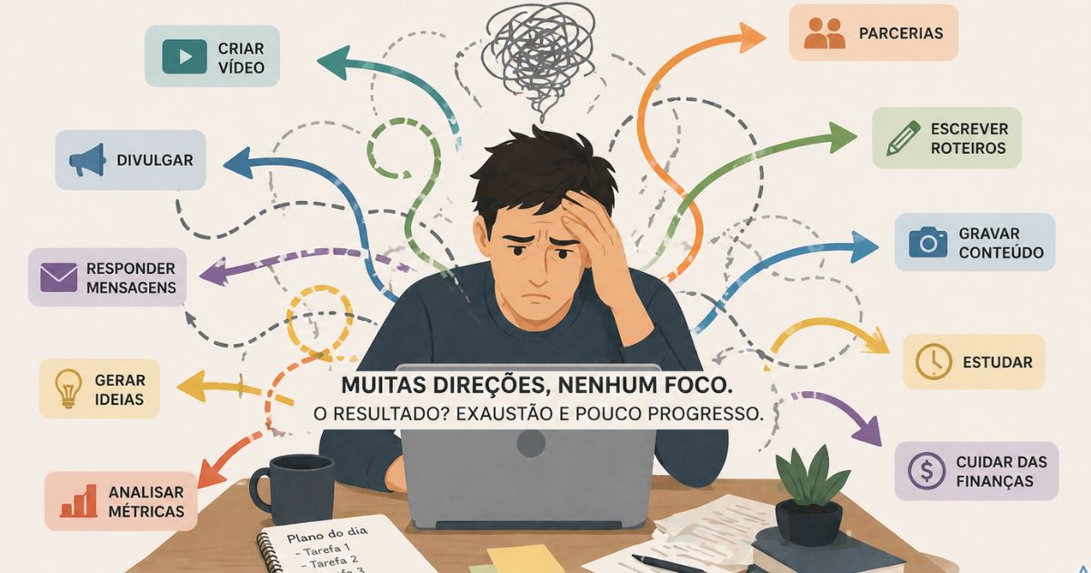 Ilustra��o com v�rias setas indo para dire��es diferentes, representando falta de foco