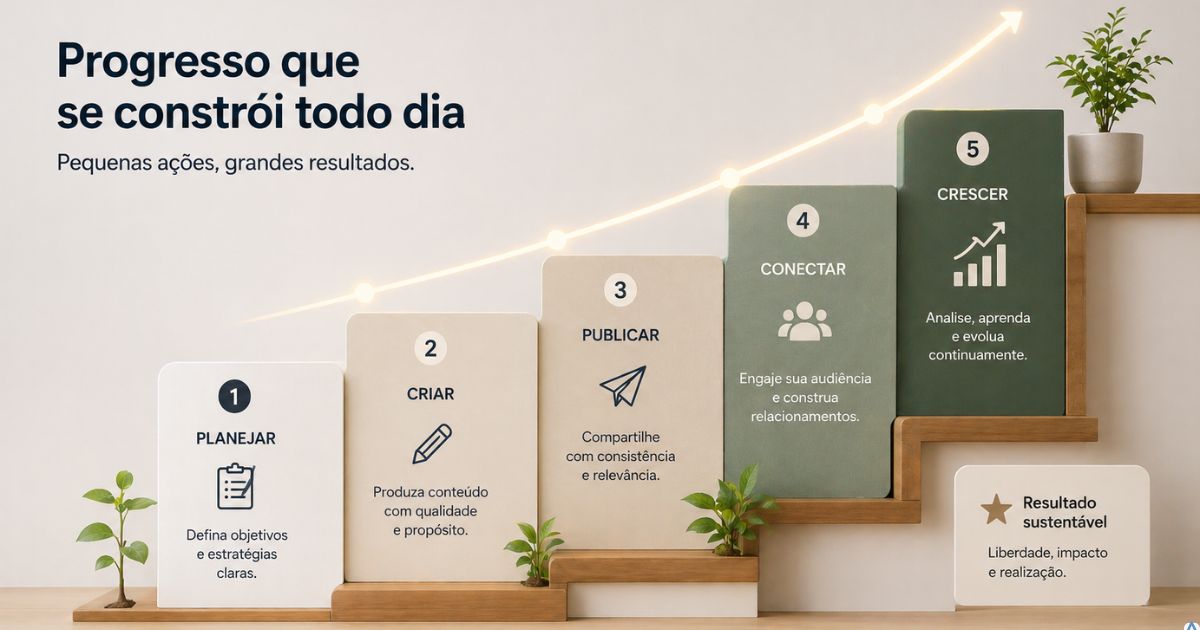Representa��o visual de progresso em etapas organizadas, crescimento gradual e consistente