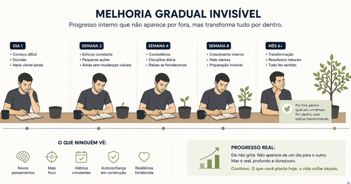 Ilustra��o de melhoria gradual invis�vel, como progresso interno n�o vis�vel externamente