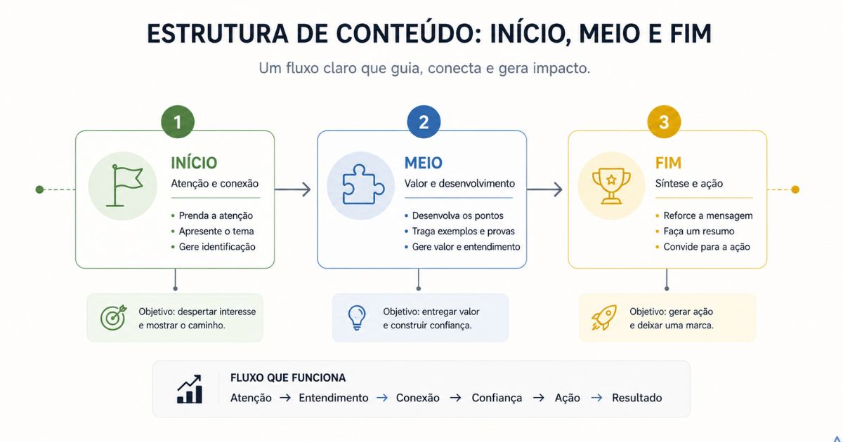 Representa��o visual de conte�do com in�cio, meio e fim bem definidos, fluxo claro