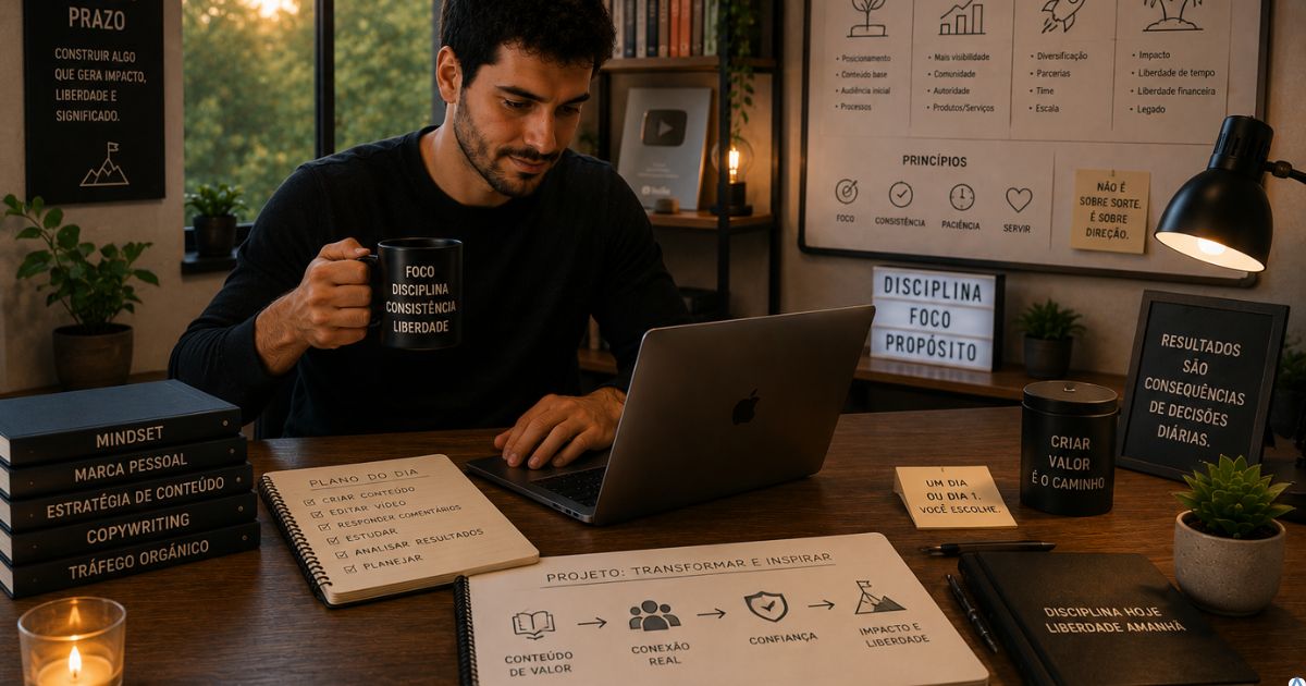 Pessoa trabalhando em projeto digital com calma, vis�o de longo prazo e organiza��o