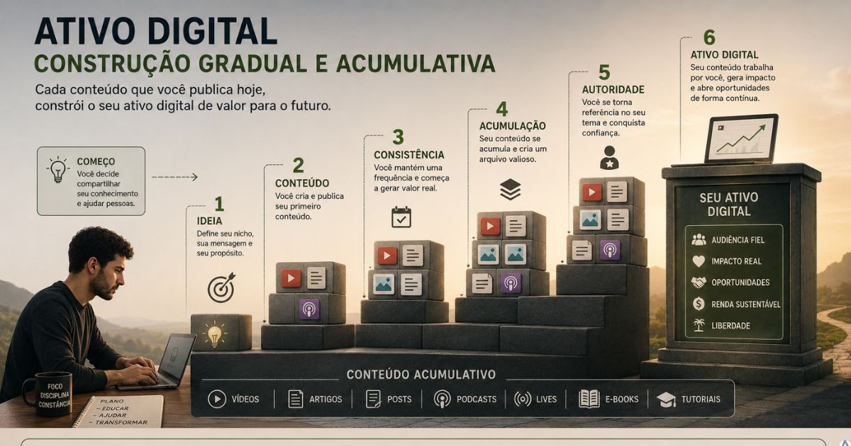 Representa��o visual de constru��o gradual de ativo digital com conte�do acumulativo