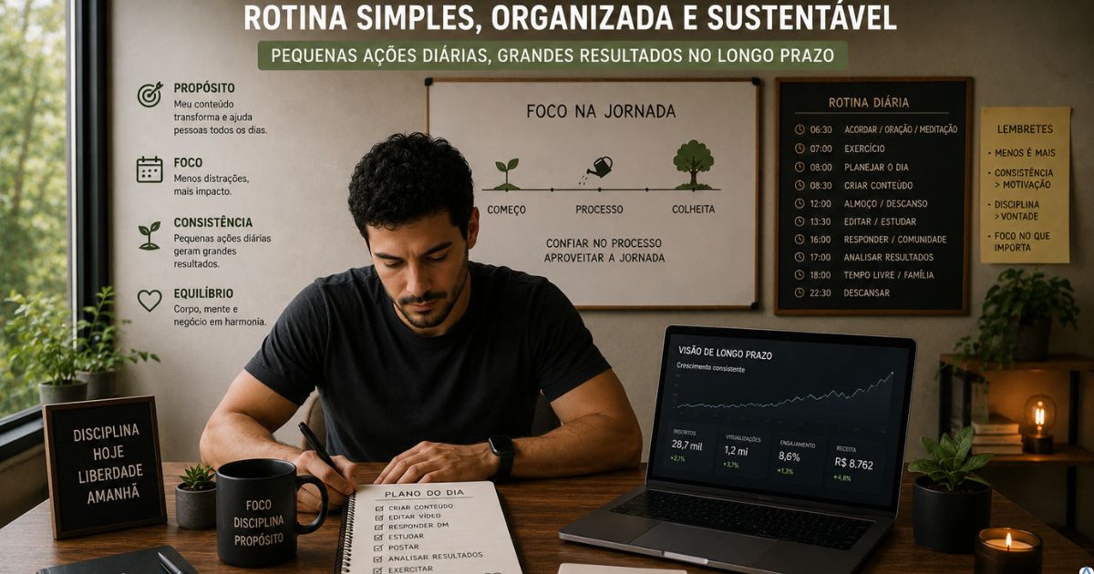 Criador trabalhando com rotina simples, organizada e sustent�vel no longo prazo