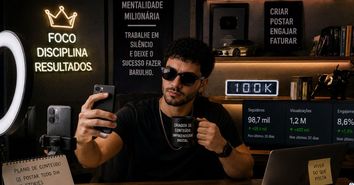 Criador tentando parecer grande nas redes sociais enquanto seu projeto digital ainda est� no in�cio