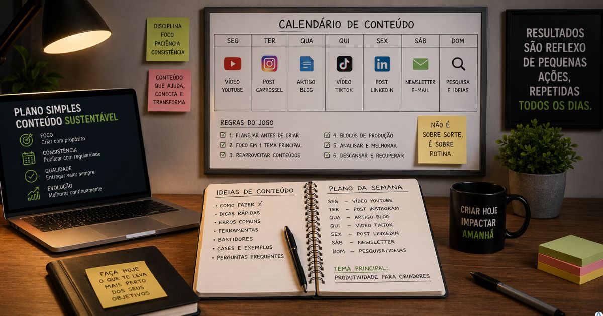 Planejamento simples e organizado de produ��o de conte�do sustent�vel