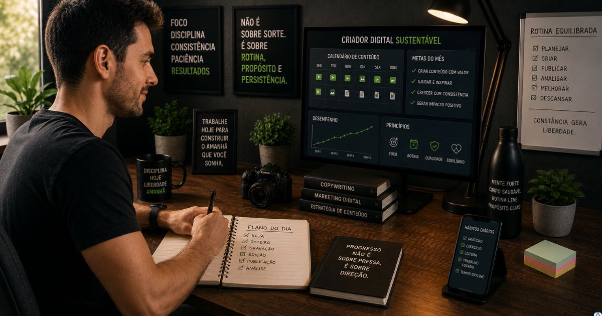 Criador trabalhando de forma equilibrada, consistente e sustent�vel no digital