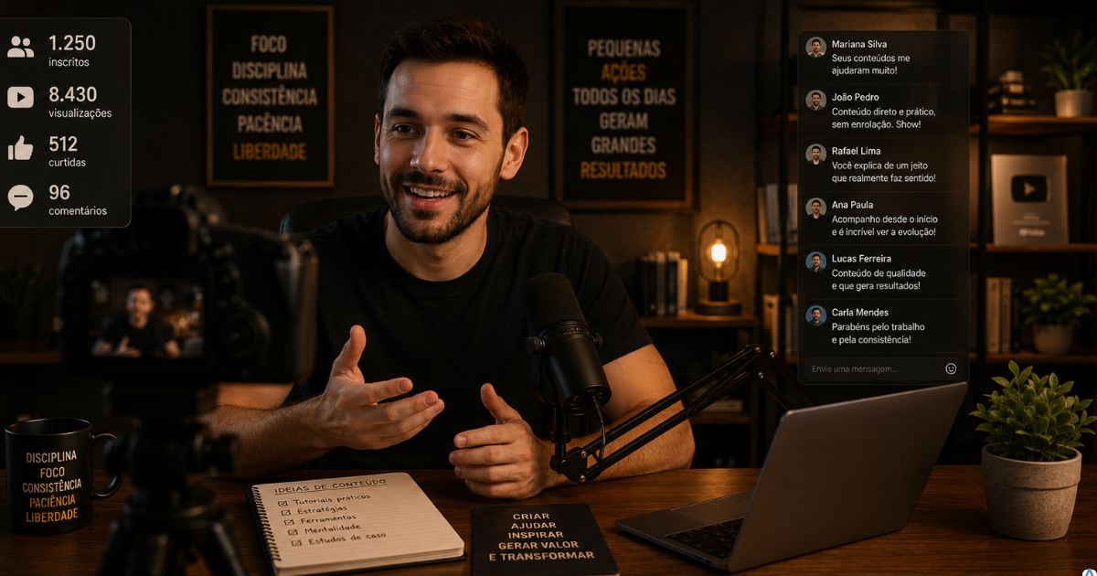 Criador de conteúdo com pequena audiência interagindo com seguidores engajados, demonstrando construção de autoridade, confiança e credibilidade no marketing digital.