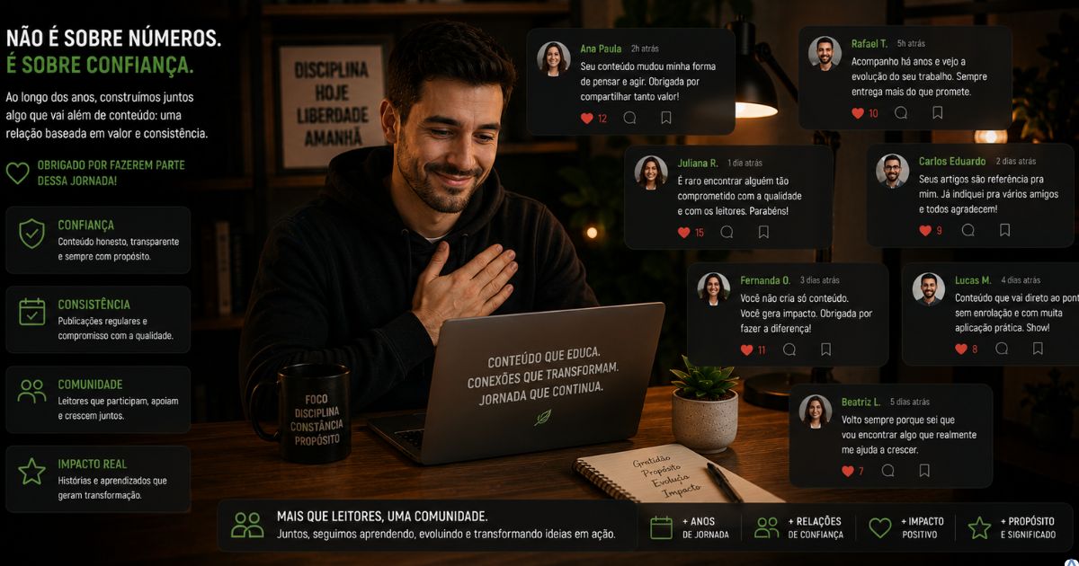 Criador de conteúdo sendo reconhecido por sua comunidade pela confiança e consistência do seu trabalho, simbolizando uma reputação construída ao longo dos anos e não apenas por números.