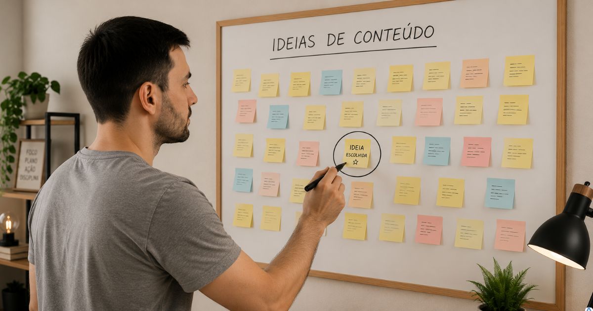 Pessoa escolhendo uma ideia entre várias opções para colocar em prática