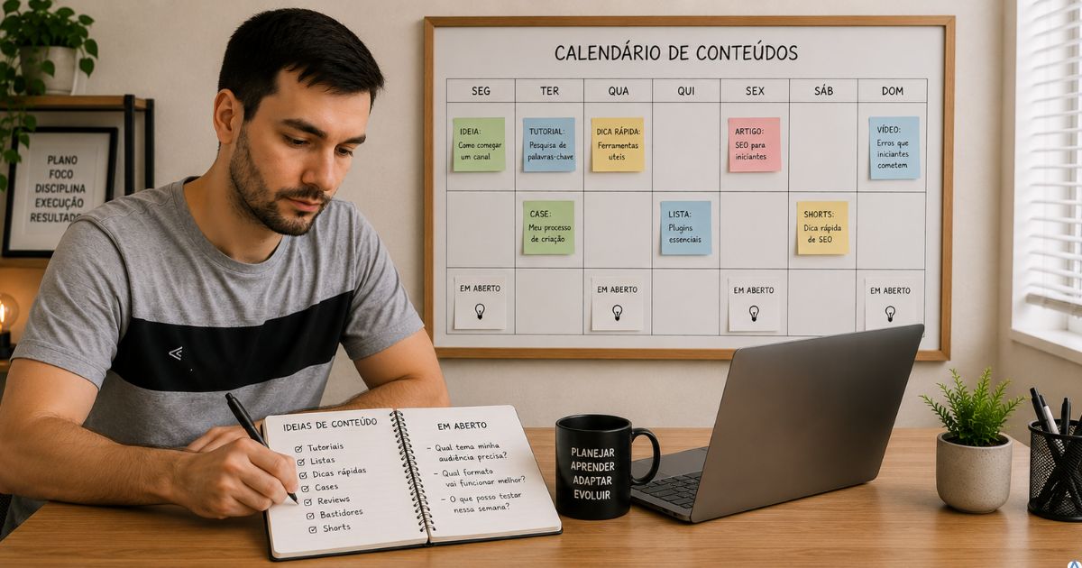 Pessoa criando um plano de conte�do em um calend�rio com ideias organizadas e espa�o para ajustes