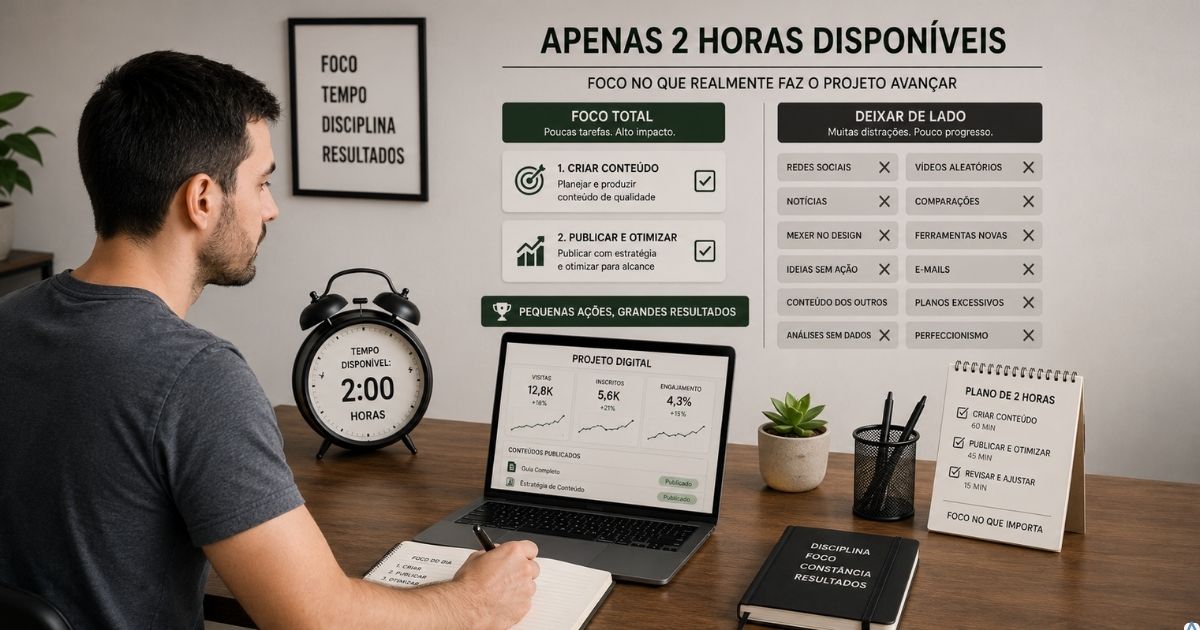 Pessoa priorizando tarefas de um projeto digital com pouco tempo dispon�vel.