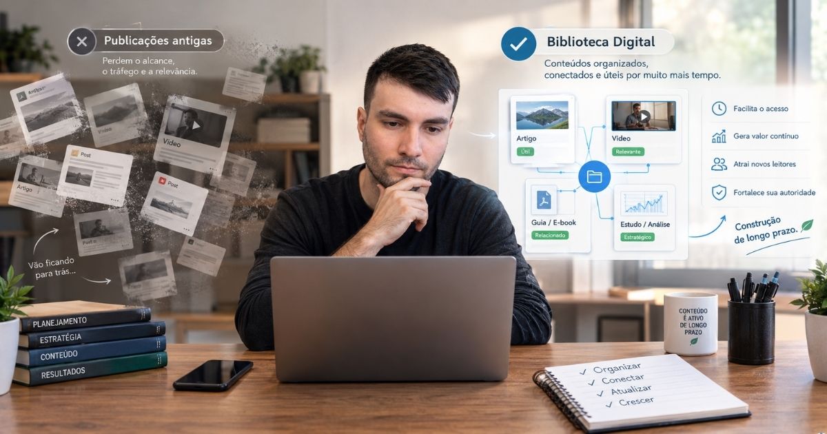 Biblioteca digital mostrando conte�dos que permanecem relevantes ao longo do tempo.