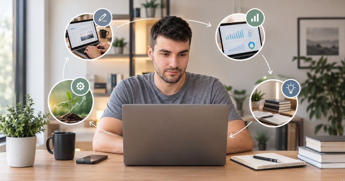 Criador de conte�do analisando e melhorando continuamente seu projeto digital.