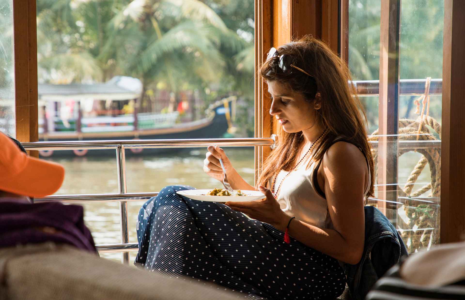 Woman mindfully enjoying a meal alone