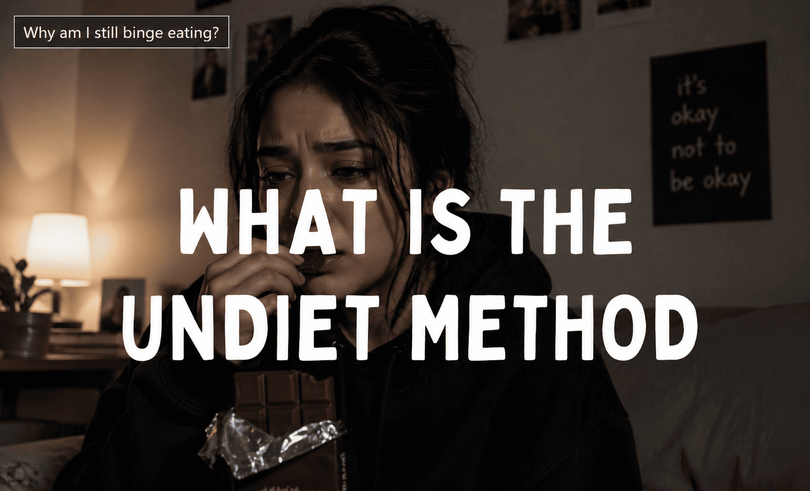 Person bingeing and with text on screen mentioning Undiet Method