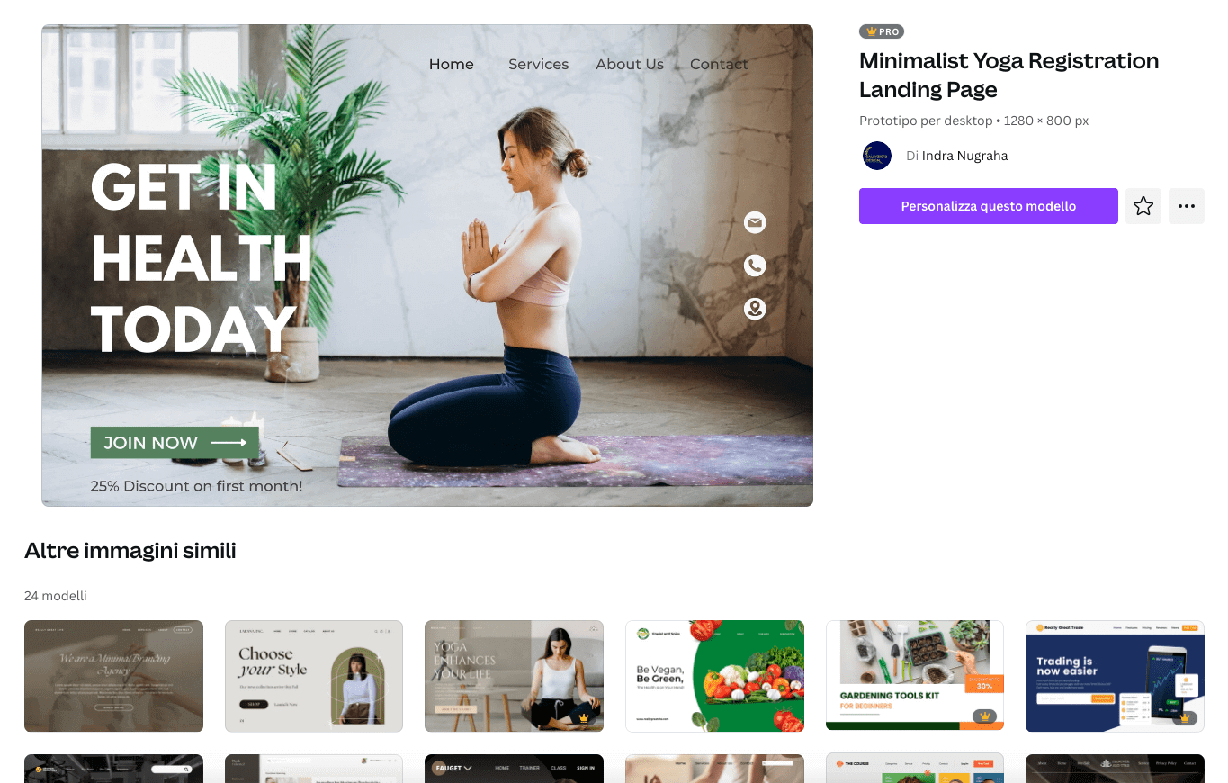 seleziona il modello della landing page come punto di partenza per creare la tua personale