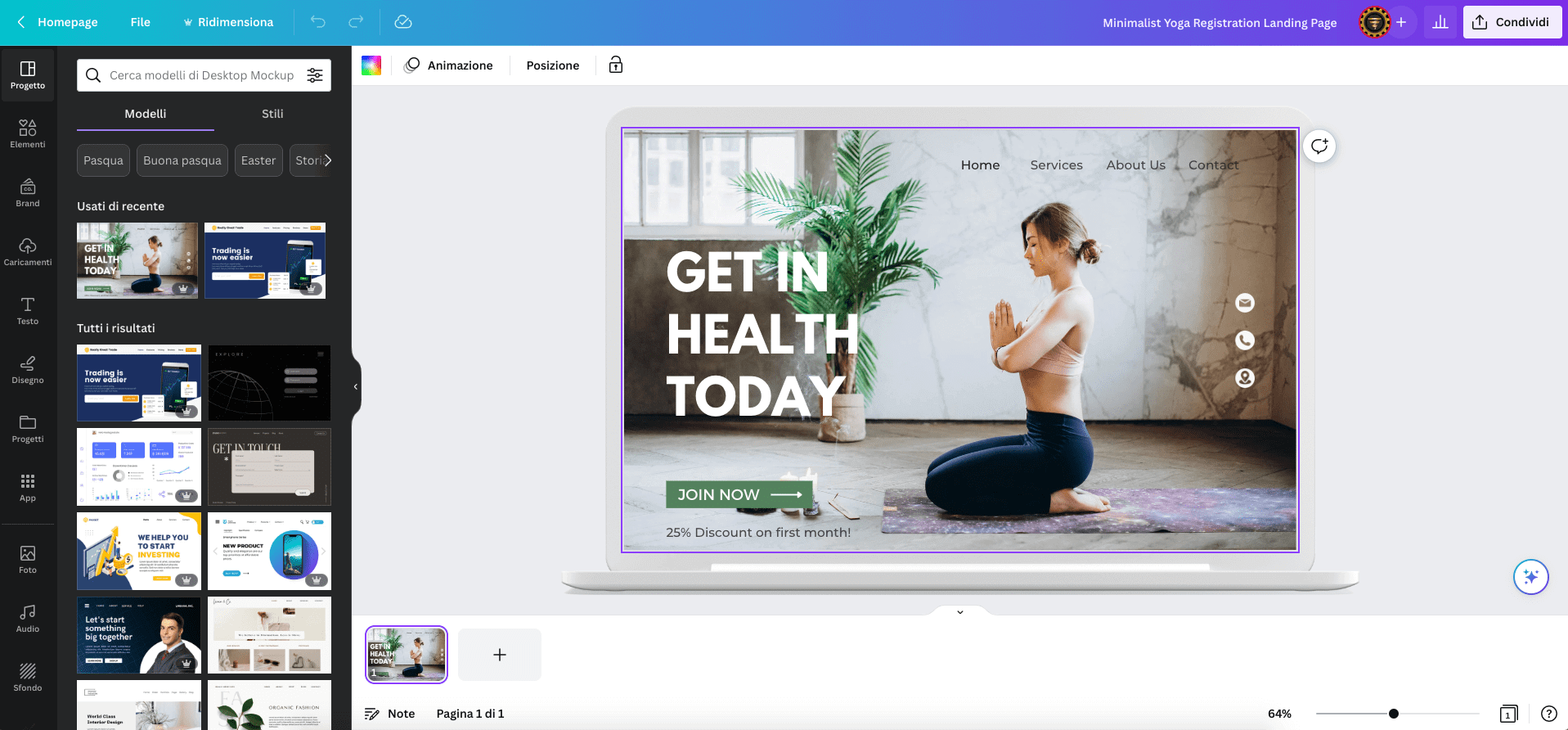 personalizza il modello e rendilo personale, cambiando le immagini, i testi ed i colori