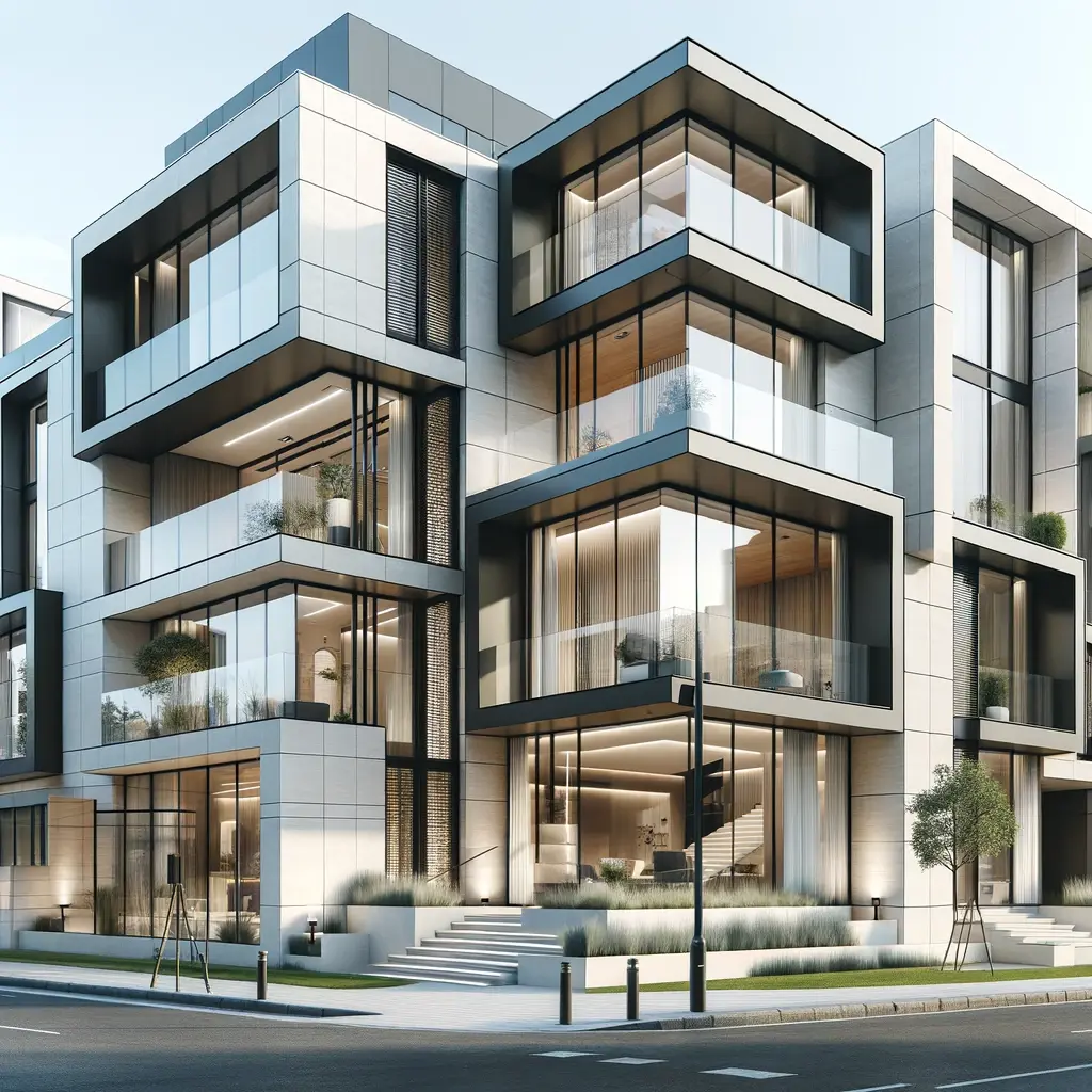 fachada residencial com design elegante, contemporneo