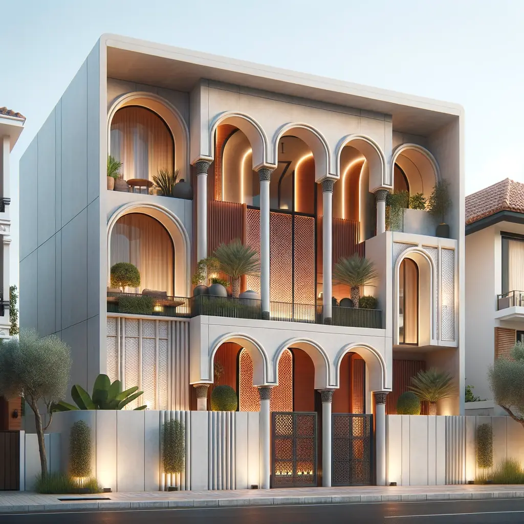 fachada contempornea que combina elementos modernos com caractersticas tradicionais italianas